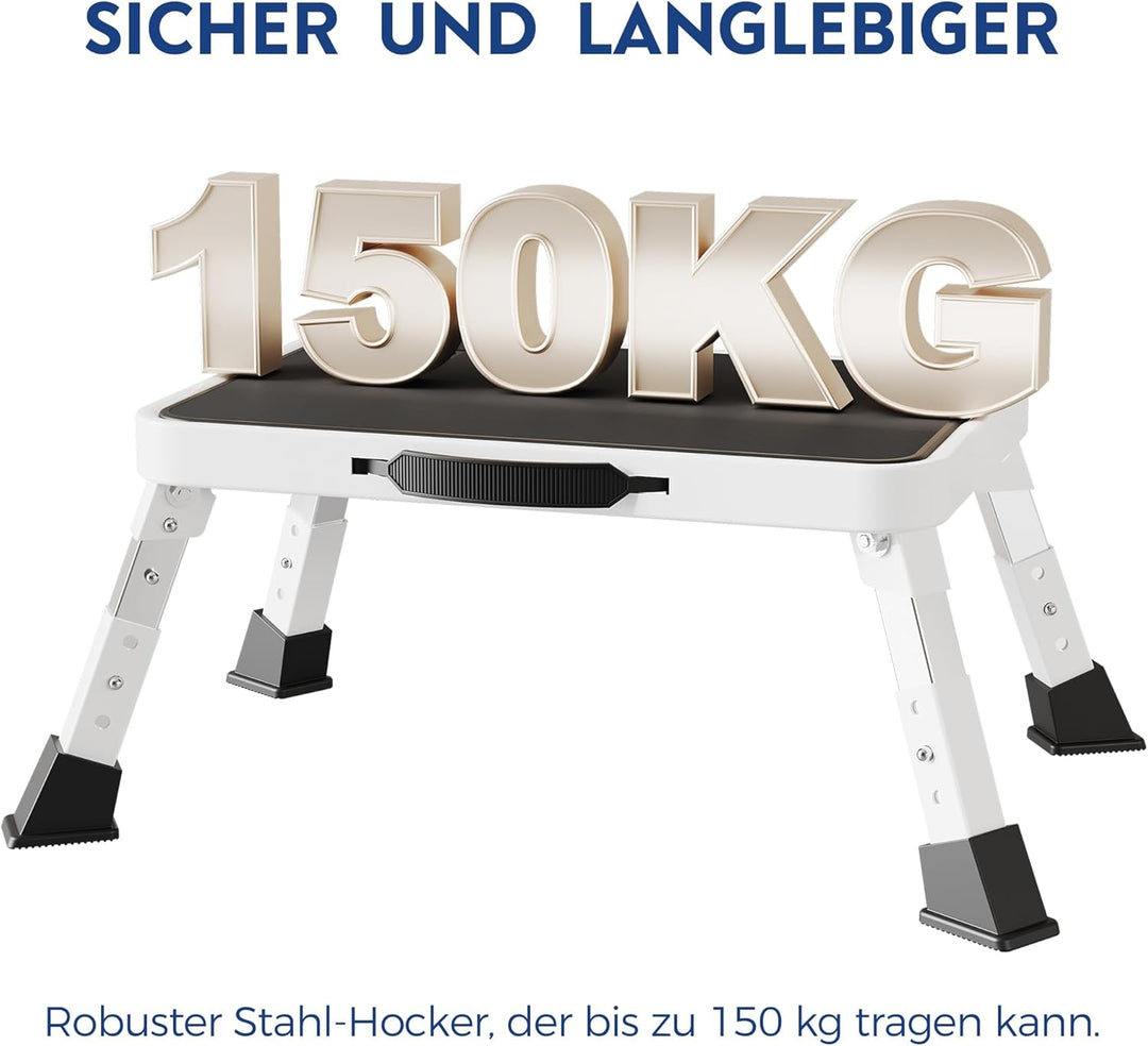 BONTEC Klapptritt, 3-stufig höhenverstellbar, bis 150 kg belastbar, rutschfeste Plattform, faltbar,