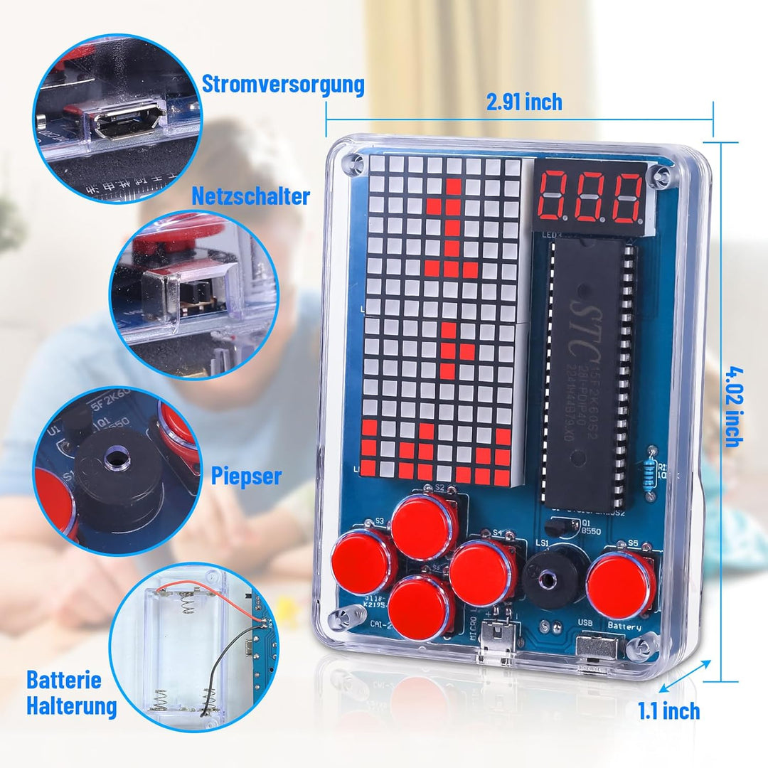 PEMENOL DIY Spielekonsole Löten Bausatz Retro 4 Klassische Spiele Handheld Game Console Elektronik L