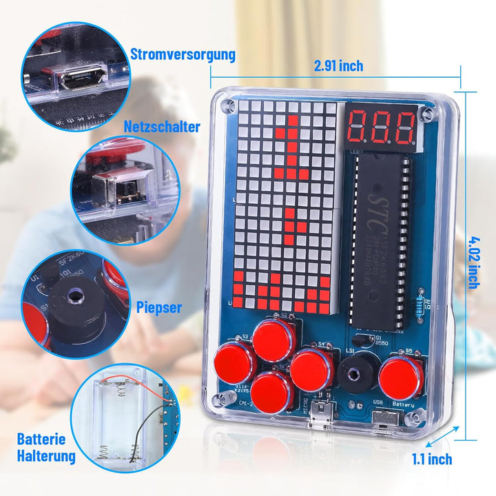 PEMENOL DIY Spielekonsole Löten Bausatz Retro 4 Klassische Spiele Handheld Game Console Elektronik L