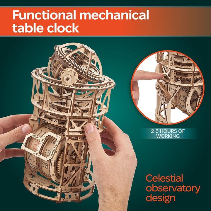 UGEARS Sky Watcher Schreibtischuhr – Vatertagsgeschenk, astronomische Tischuhr, Holzmodellbausätze f
