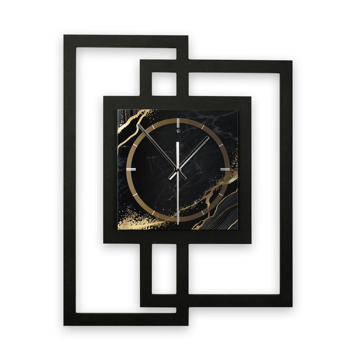 Kreative Feder Designer-WANDUHR „Black &amp; Gold Waves“ in modernem Metallic-Look ohne Tickgeräusche (F