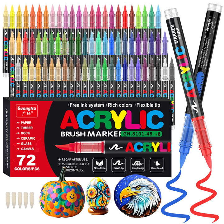 Funnasting 72 Farben Acrylstifte, Weiche Pinselspitze Acrylmarker, Acrylstifte Set für Steine Wasser