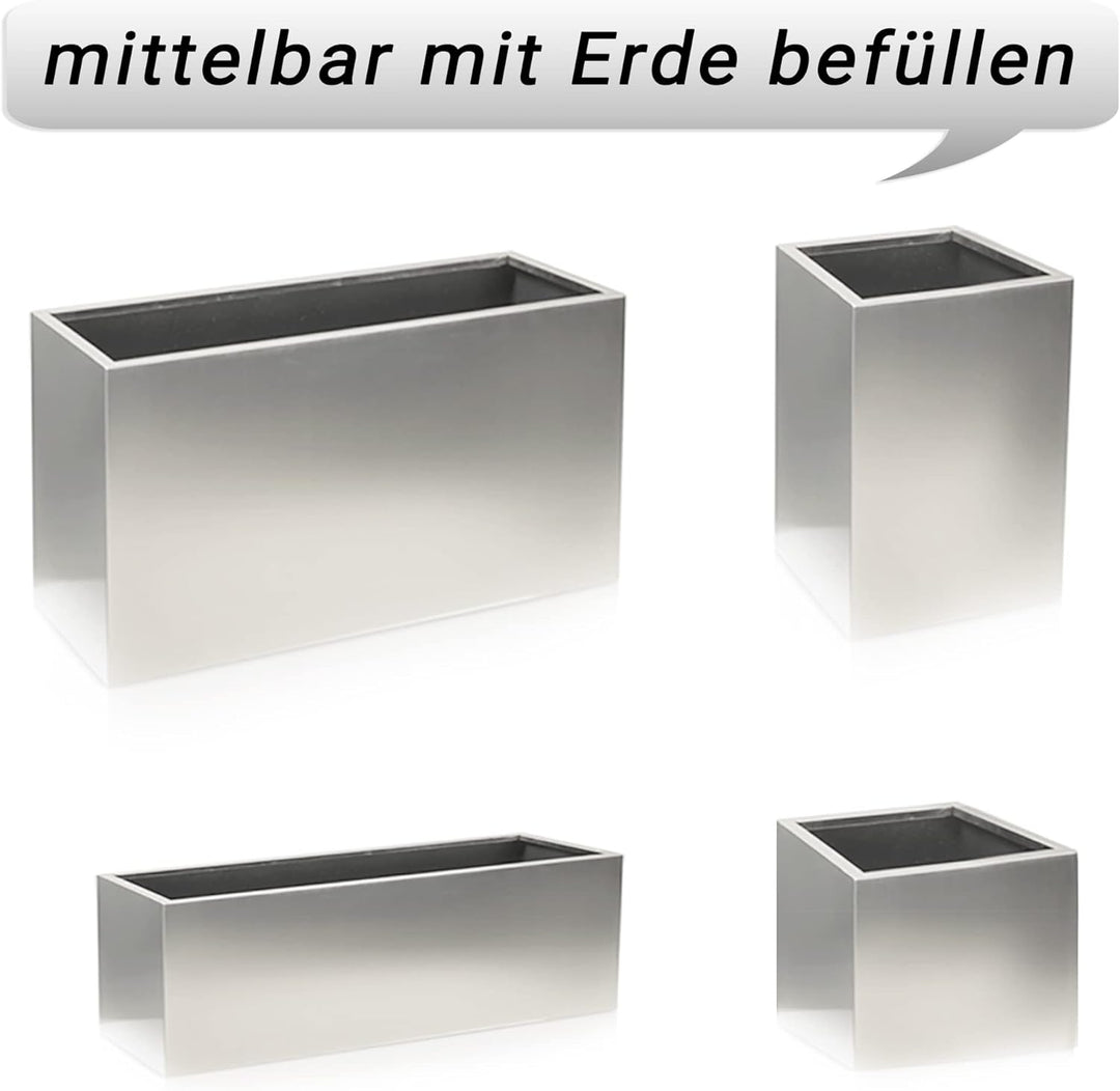 Köhko® Designer-Pflanztrog aus Edelstahl Viva 120 x 54 x 43 cm | matt gebürsteter Pflanzkübel eckig