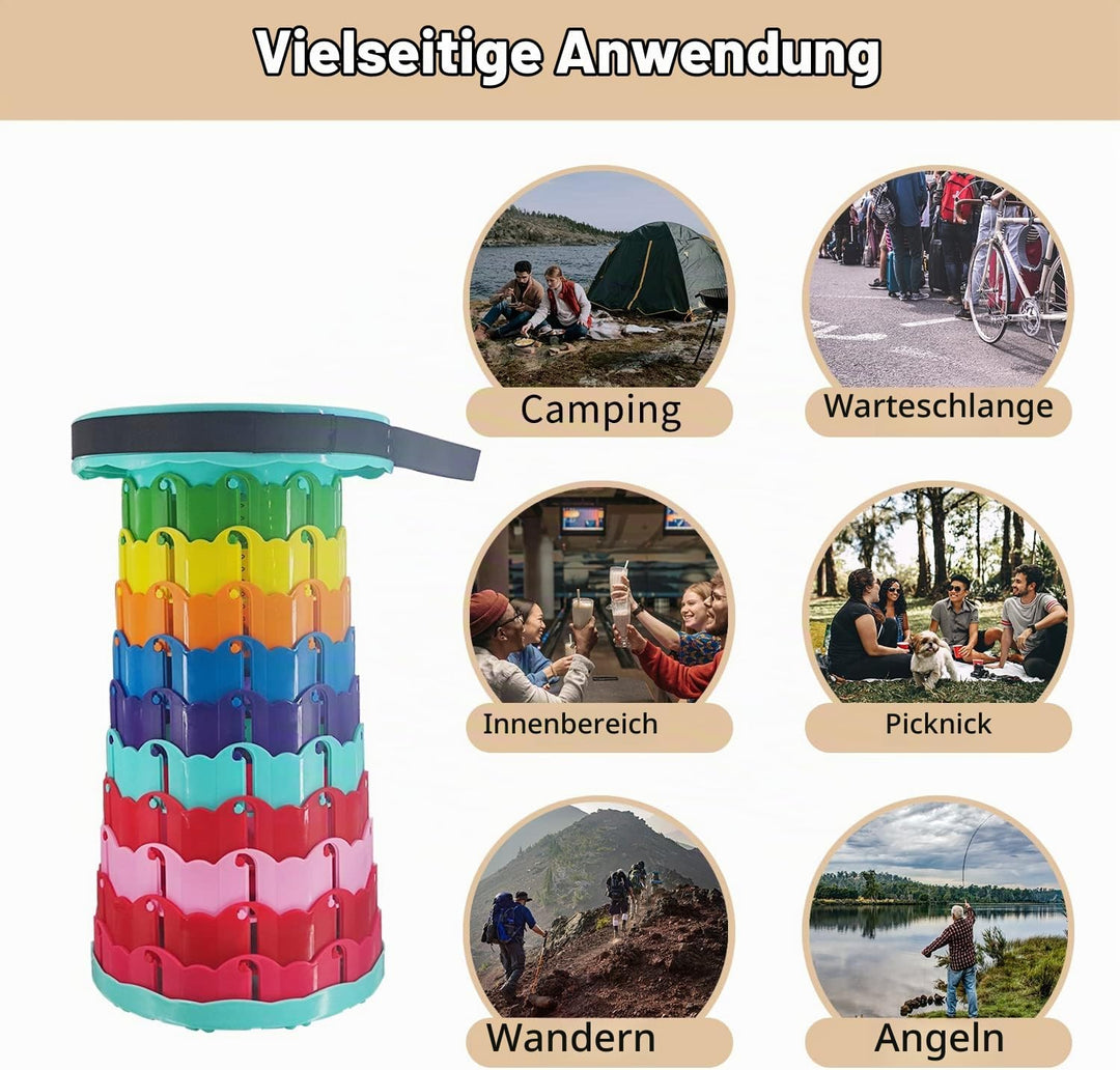 Teleskopischer Tragbarer Klapphocker Faltbar, Regenbogen Kunststoff Teleskop Hocker Tragbarer Hocker