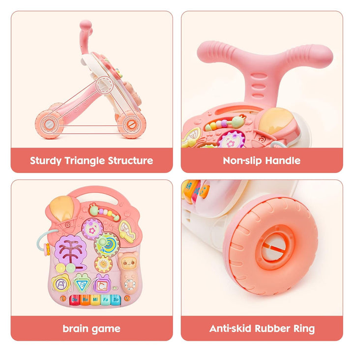 Lauflernhilfe für Kinder, Lauflernwagen mit Montessori Spielzeug und Geräusche, Musik und abnehmbare