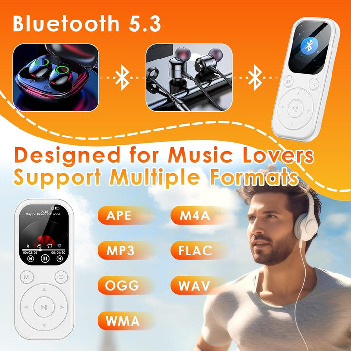 Gueray MP3 Player Bluetooth mit 64GB MP3 Players für hörbücher geeignet Unterstützt FM-Radio Rekorde