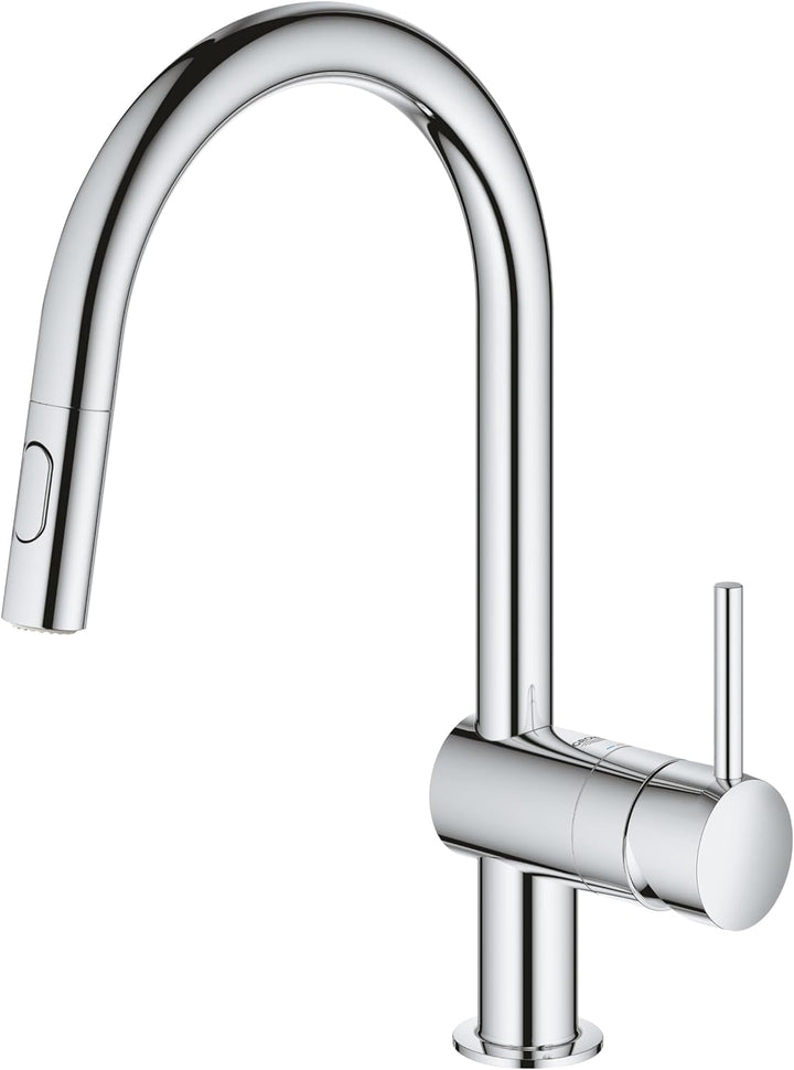 GROHE Minta - Einhand-Spültischarmatur (C-Auslauf, Einlochmontage, herausziehbare Dual Spülbrause, f
