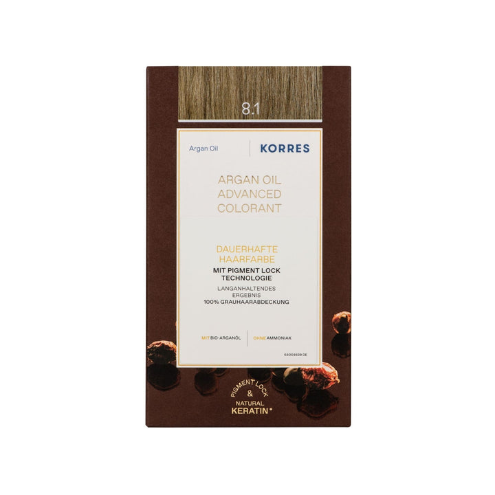 KORRES Argan Oil Colorant – ammoniakfreie Haarfarbe Hellblond Asch 8.1 – 100% Grauhaarabdeckung & ve