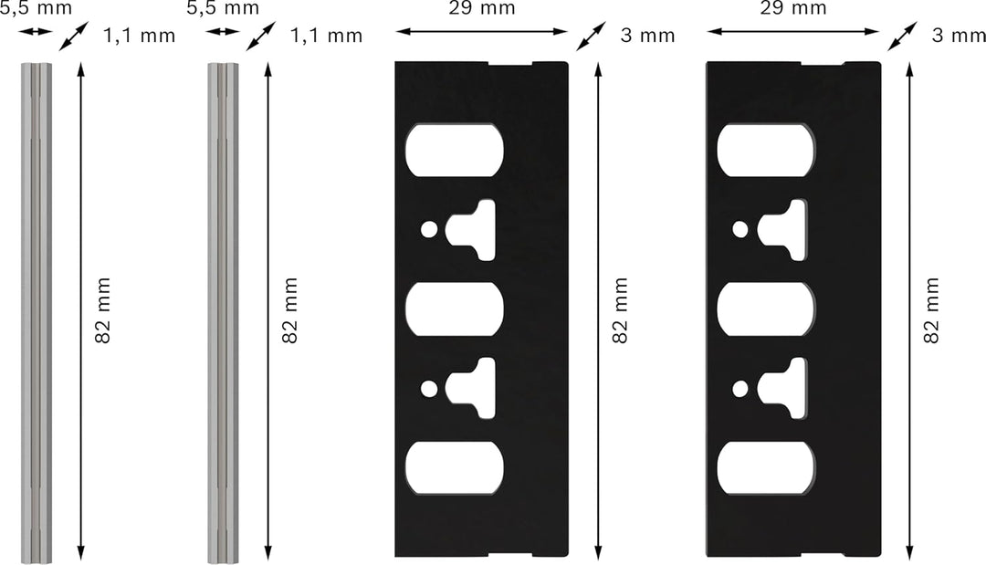 Bosch 1x PRO Hobelmesser-Set (für Kunststoffbeschichtete Platten, Hartholz, 82 x 5,5 x 1,1 mm, Profe