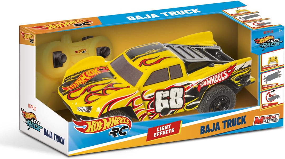 Mondo Motors Hot Wheels Baja Truck 1:24 Modell, bis zu 8 km/h, Spielzeugauto für Kinder 63823, Gelb