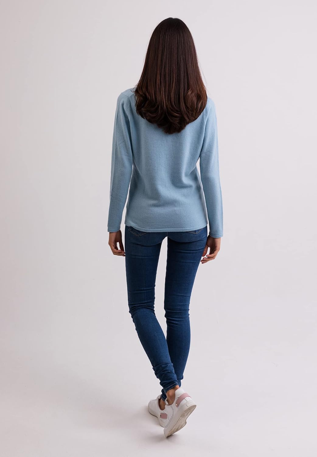 100% Kaschmir Damen Pullover | Sweater Rundhalsausschnitt 2-fädig S Hellblau, S Hellblau