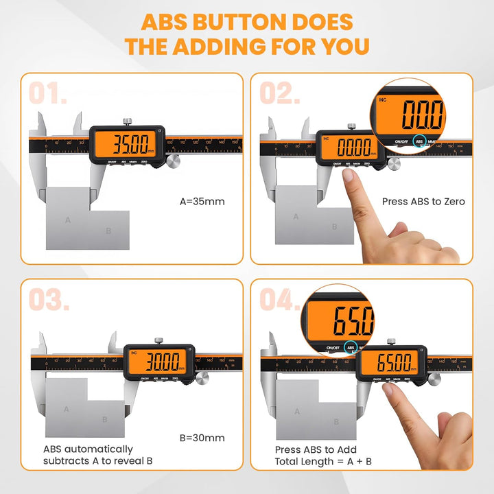 HARDELL Digital Caliper, Rechargeable Digital Caliper with Large Orange Screen - Anti-Glare LCD & AB
