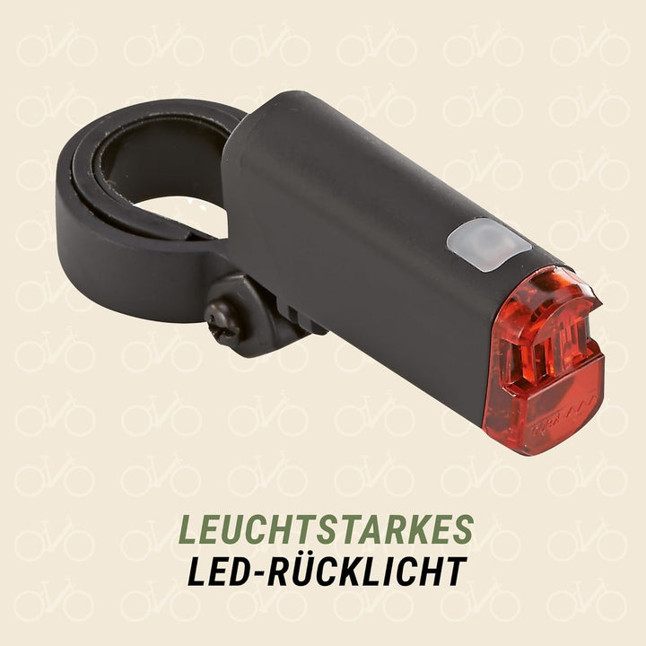 Prophete LED Batterieleuchten Set Fahrradbeleuchtung vorne und hinten, 30/15 Lux umschaltbar StVZO z