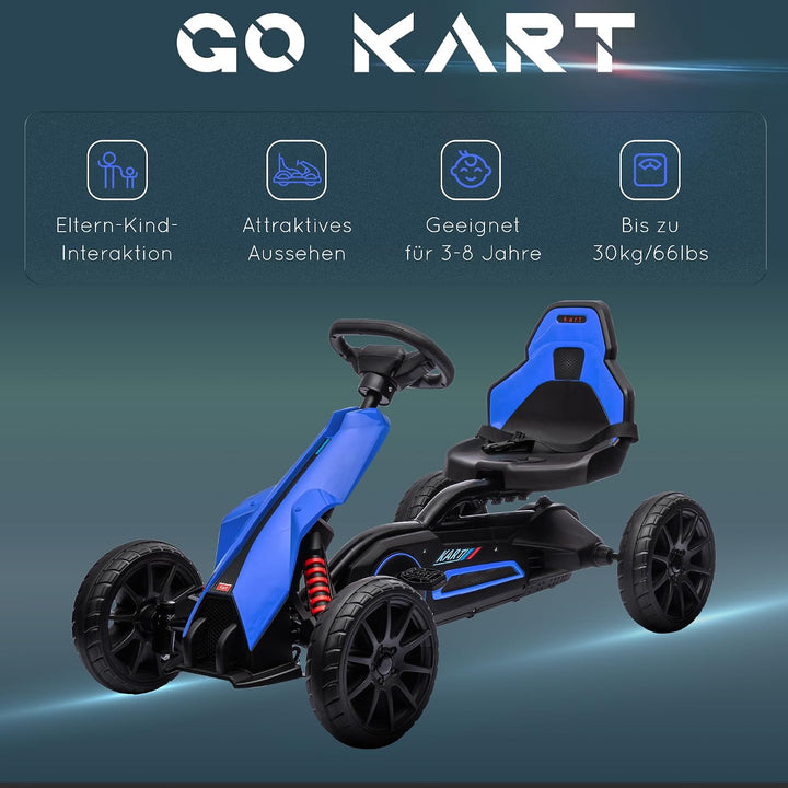 HOMCOM Gokart Tretauto mit Handbremse für Kinder 3-8 Jahren Schwarz | Verstellbarem Sitz, Vor- und R