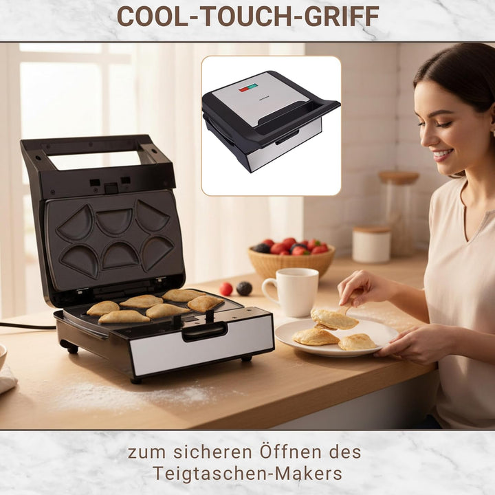 Syntrox Mini Empanada Maker mit Wechselplatten, Edelstahl, schnelles Aufheizen, Antihaftbeschichtet,