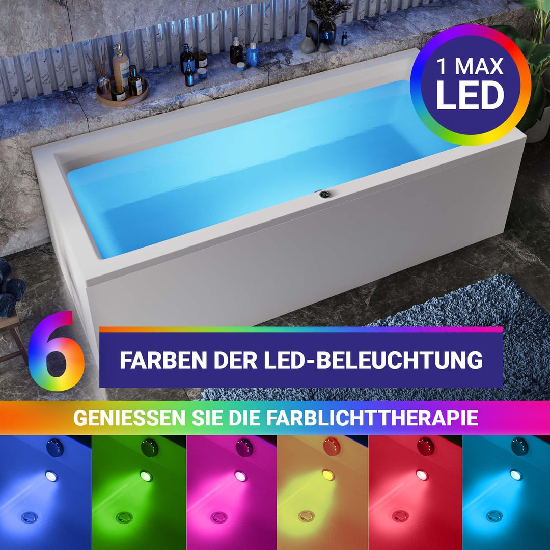 AQUADE Acryl Badewanne 180x80 Modell: Ulm - Weiss Badewanne Komplettset 180x80 - Badewannen mit Wann