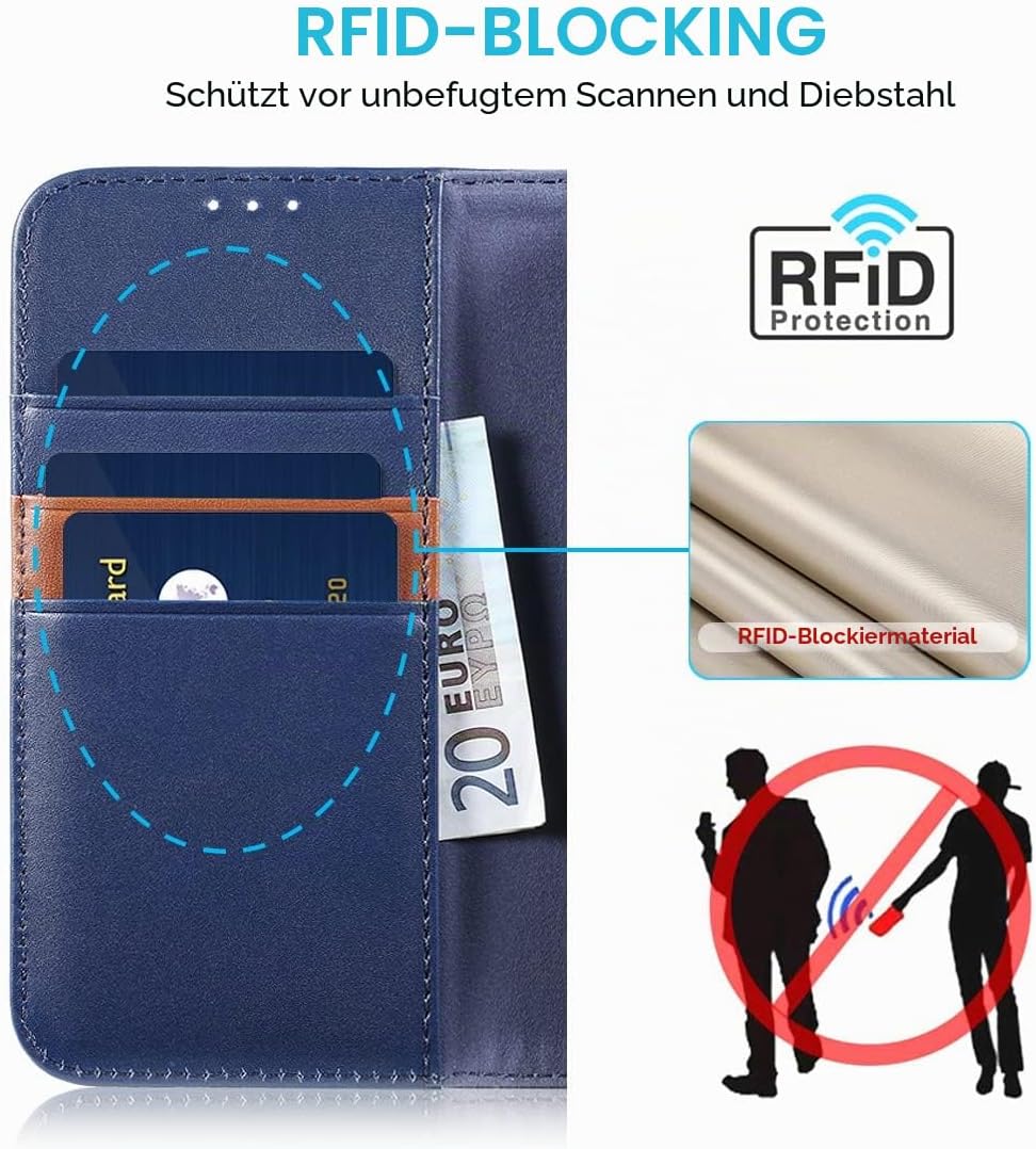 LENSUN Echtleder Hülle für iPhone XS, iPhone X Handyhülle Flip Cover [Echtes Leder][Kartenfach][RFID
