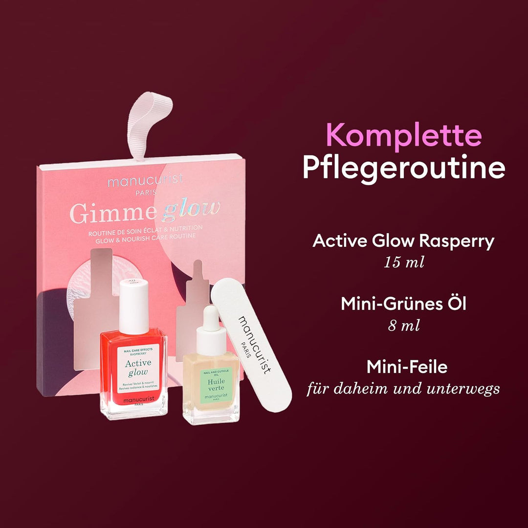 Manucurist Active Glow Himbeer-Geschenkset & grünes Öl – Enthält: 1 Pflege- und Make-up- Nagellack,