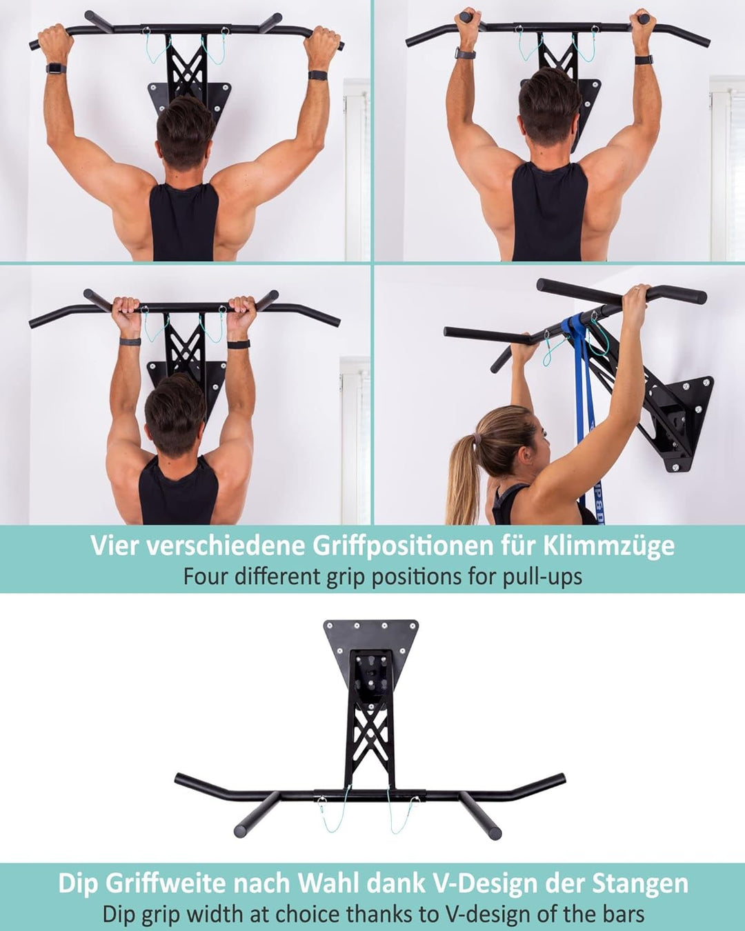 PULLUP & DIP Premium Klimmzugstange und Dip Stange, Mobil für Wand und Befestigung an Baum & Pfosten