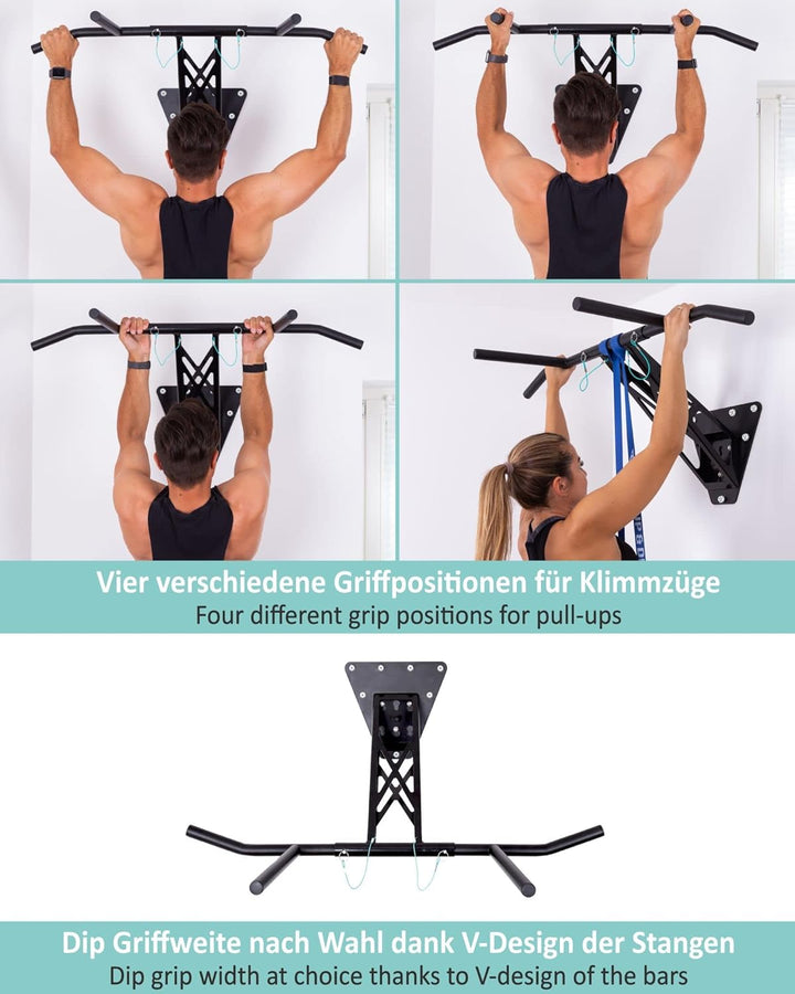 PULLUP & DIP Premium Klimmzugstange und Dip Stange, Mobil für Wand und Befestigung an Baum & Pfosten