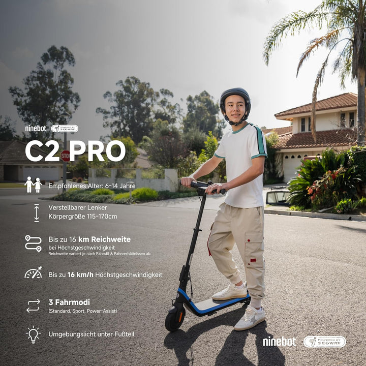Segway-Ninebot, Elektrischer KickScooter, Modell C2 Pro E für Kinder und Jugendliche, 3 Fahrmodi mit