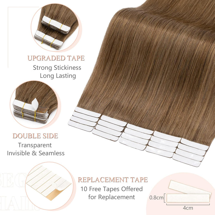 SEGO Tape in Extensions Echthaar Haarverlängerung Klebeband Haarteil 100% Remy Human Haar (20 stück+