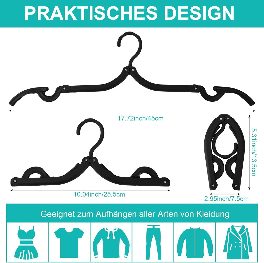 24 Stück Faltbare Kleiderbügel, Tragbare Reisebügel, Schwarz | Faltbare Kleiderbügel für Zuhause, Ho