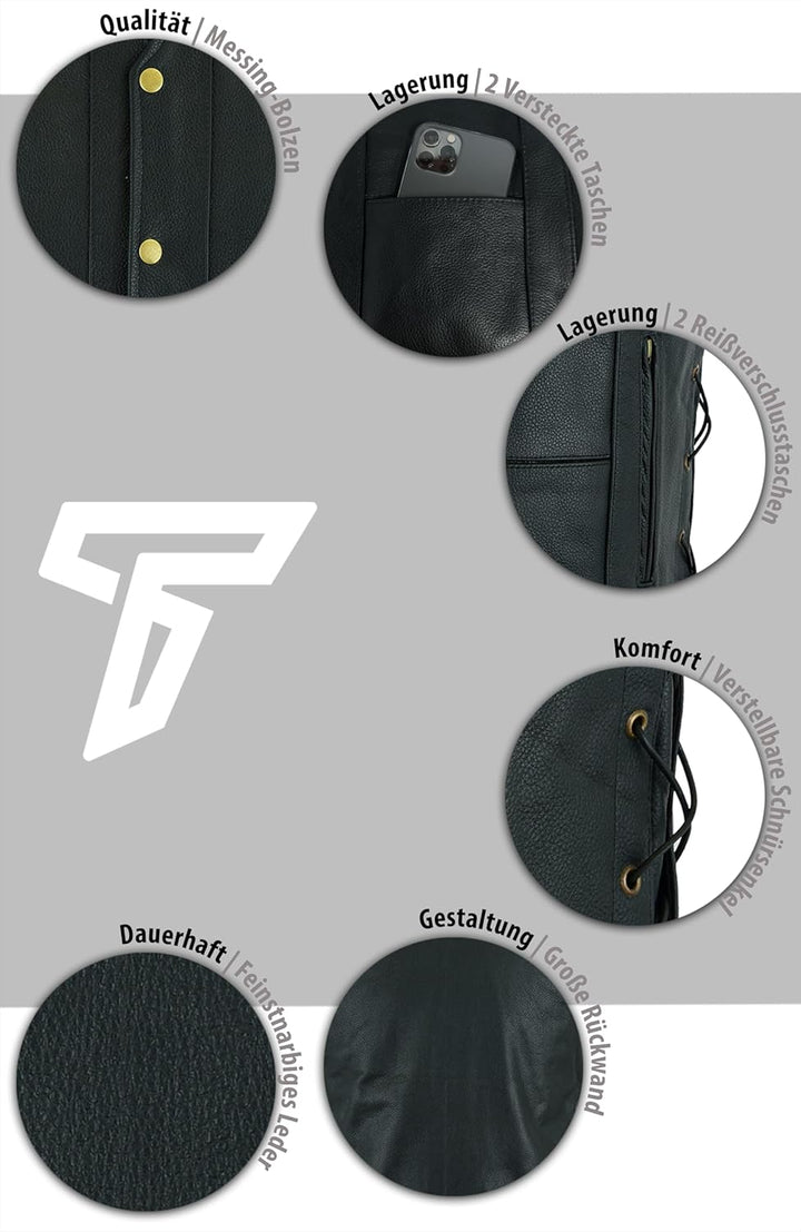 Texpeed motorrad leder weste herren - Chopper biker rocker lederweste - Reissverschlusstaschen mit g
