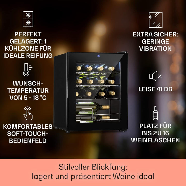 Klarstein Weinkühlschrank, 1 Zonen Getränkekühlschrank Klein, Kleiner Weinschrank 42L, Wein-Kühlschr