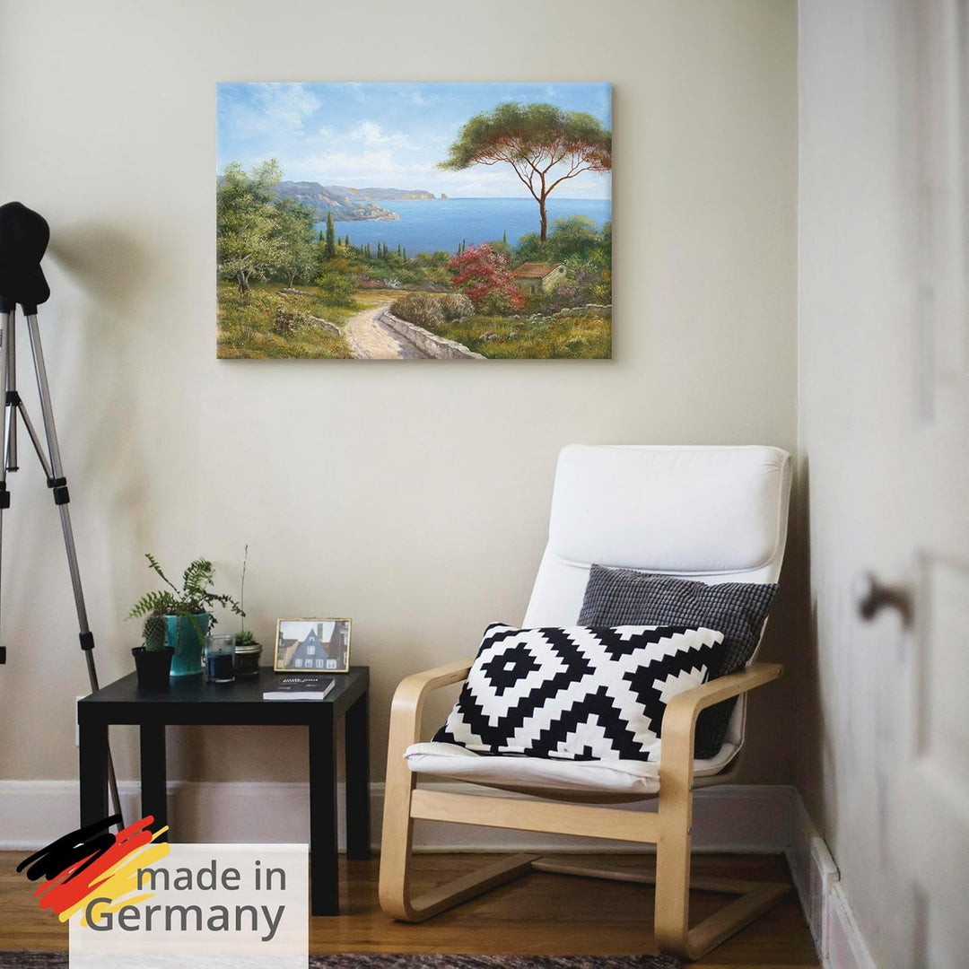 Leinwandbild Wandbild Bild auf Leinwand 70x50 cm Wanddeko Landschaft Toskana Meer Küste Natur Wald B
