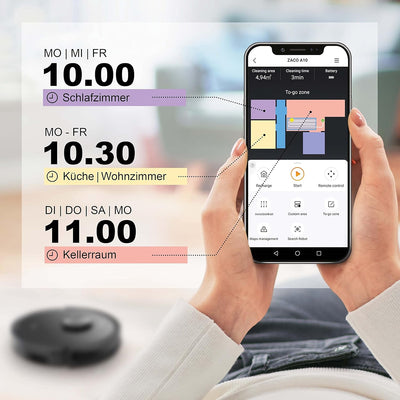ZACO A10 Saugroboter mit Wischfunktion & Lasernavigation, bis 2h Laufzeit, Roboterstaubsauger mit Ma