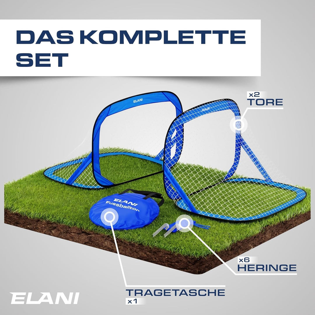 ELANI - Fussballtor Set mit 2 Toren - doppelt verstärkte Seiten & Tragetasche mit 8 Heringen für sic