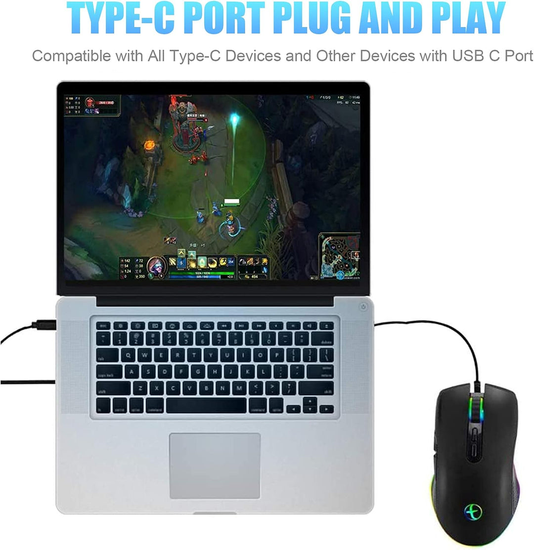 IULONEE Gaming Maus USB Typ C RGB Kabelgebundene Computer Mäuse Ergonomische Gamer Mouse Kompatibel