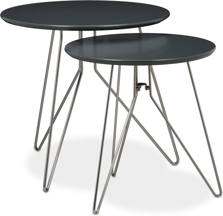 Relaxdays Beistelltisch 2er Set Wohnzimmertische aus Holz mit grau-matt lackierten Tischplatten im D
