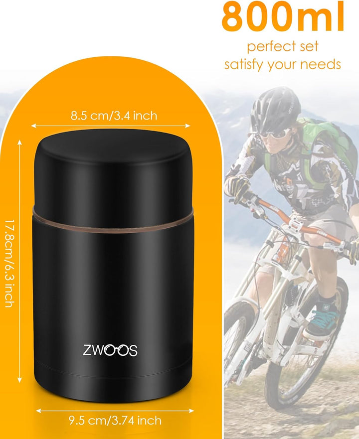 ZWOOS 800 ml Thermobehälter für Essen, 316 Edelstahl Wärmebehälter für speisen, Auslaufsicher Thermo