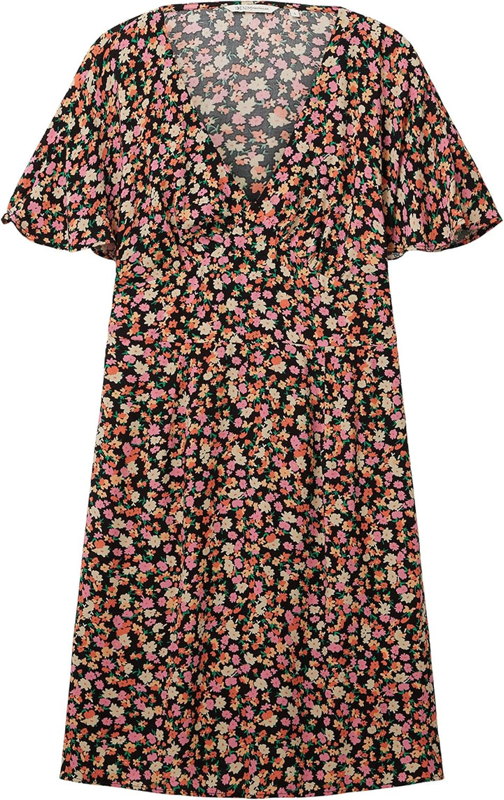 TOM TAILOR Denim Damen Sommerkleid mit Blumen XL 31952 - Black Flower Print, XL 31952 - Black Flower