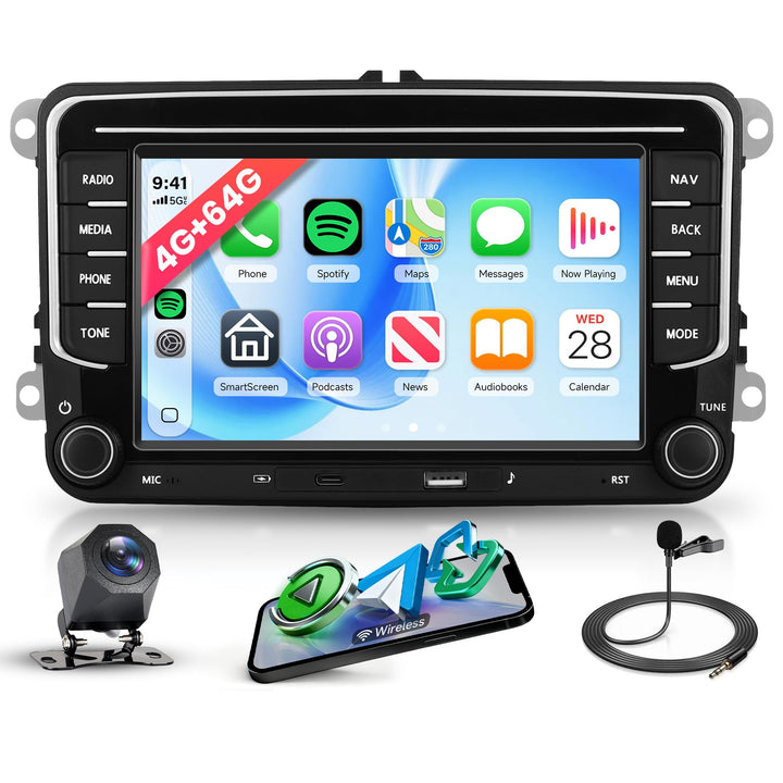 Rimoody 4G+64G Android Autoradio für VW Golf 5 6 Passat Polo Tiguan Touran Caddy Skoda SEAT mit Wire