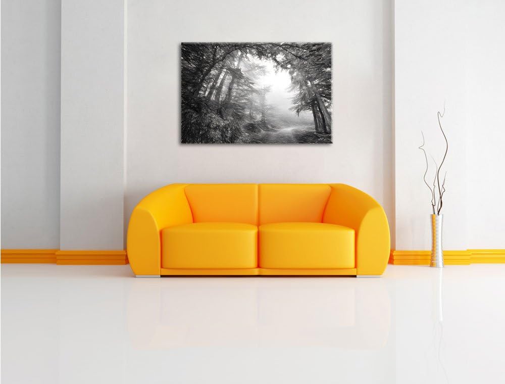 Pixxprint Sonnenstrahlen Waldweg als Leinwandbild/Grösse: 100x70 / Wandbild/Kunstdruck/fertig bespan