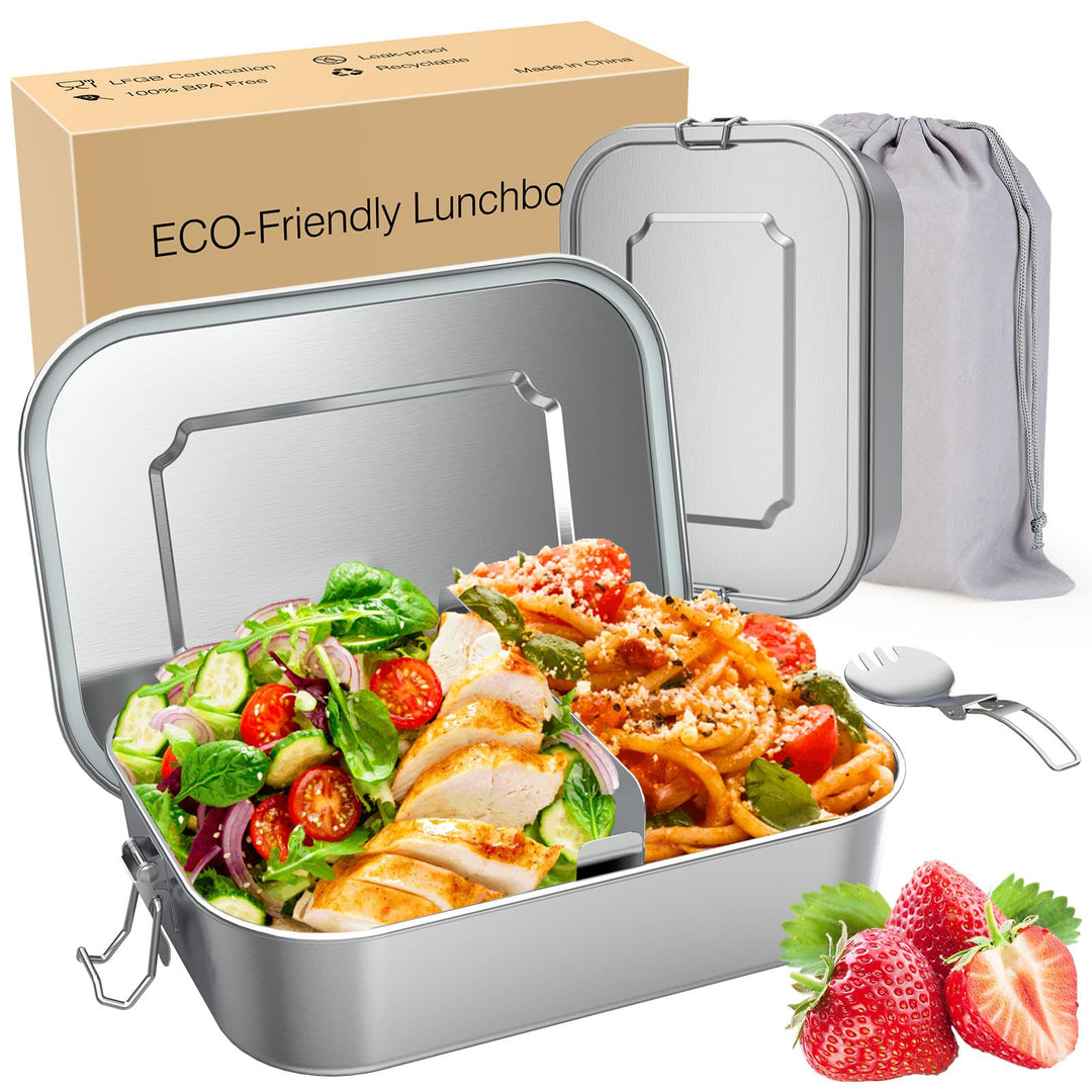 Brotdose Edelstahl mit Fächern, Lunchbox Auslaufsicher 1200ml, Brotzeitdose mit Trennwänd, Brotdosen