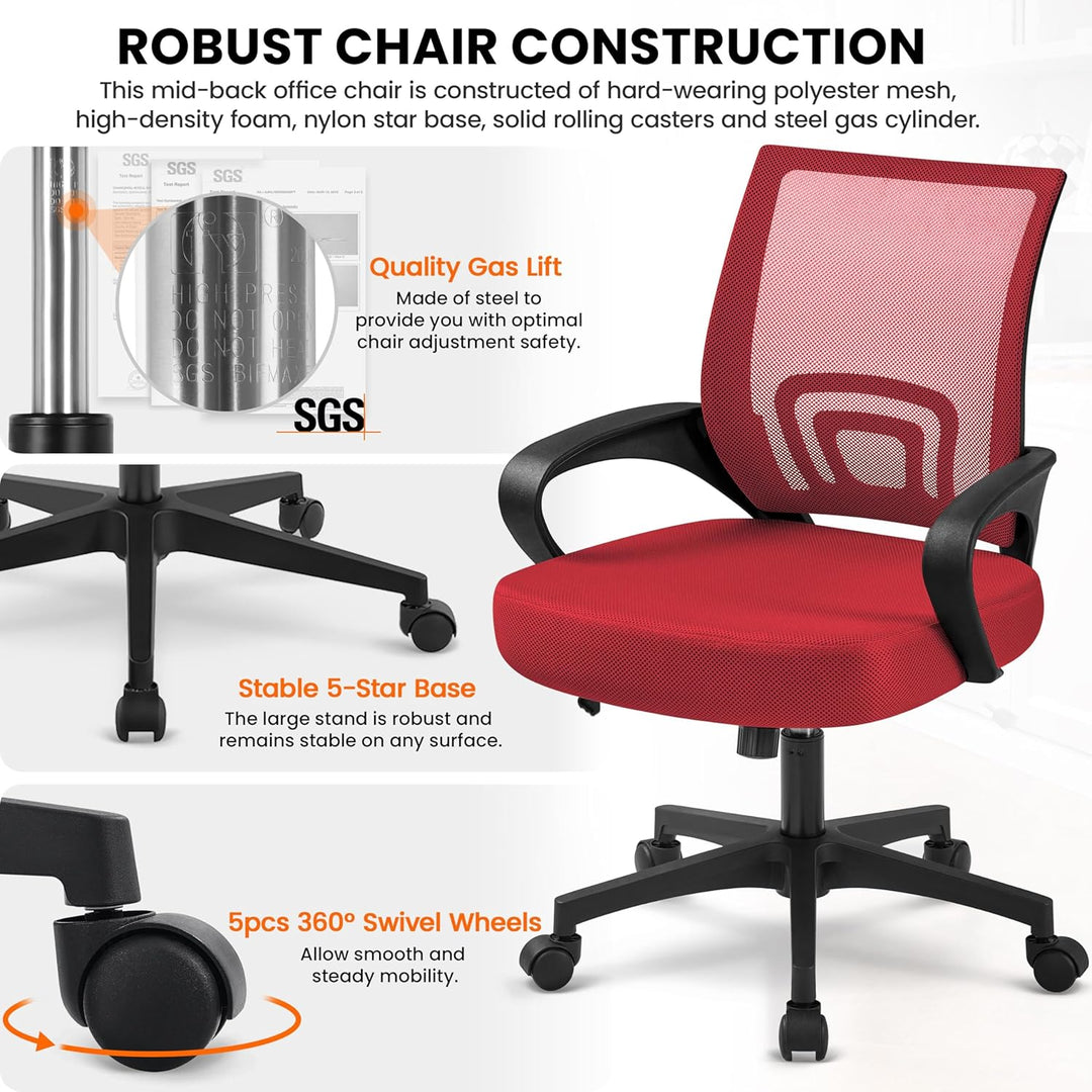 Yaheetech Bürostuhl Ergonomisch, Schreibtischstuhl mit Netzbespannung und Armlehnen, Drehstuhl aus M