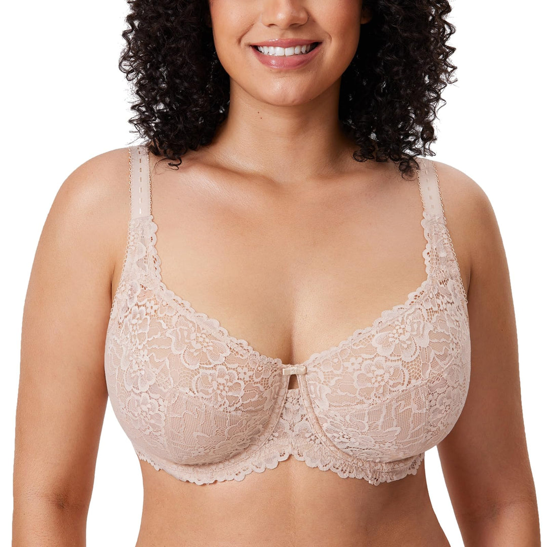 DELIMIRA Damen Minimizer BH Grosse Grössen ohne Polster Vollschalen mit Spitze 75C Beige, 75C Beige