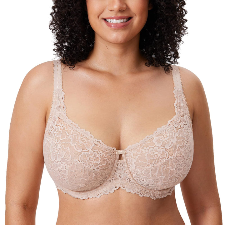DELIMIRA Damen Minimizer BH Grosse Grössen ohne Polster Vollschalen mit Spitze 75C Beige, 75C Beige