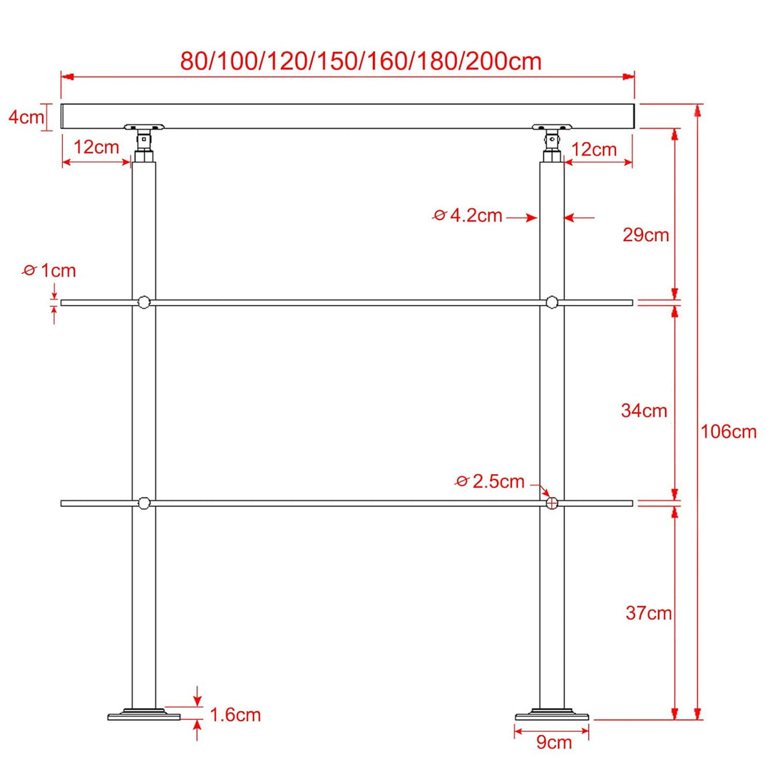 XMTECH Geländer Treppengeländer Handlauf Ø42mm aus Edelstahl, Brüstung Treppe Bausatz mit Querstab f