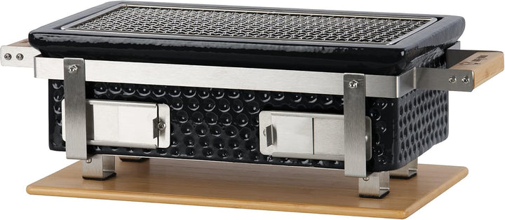 BBQ-Toro Keramik Tischgrill mit Holzunterlage | 50 x 23 x 17 cm | Hibachi Tischgrill ohne Strom | Sc