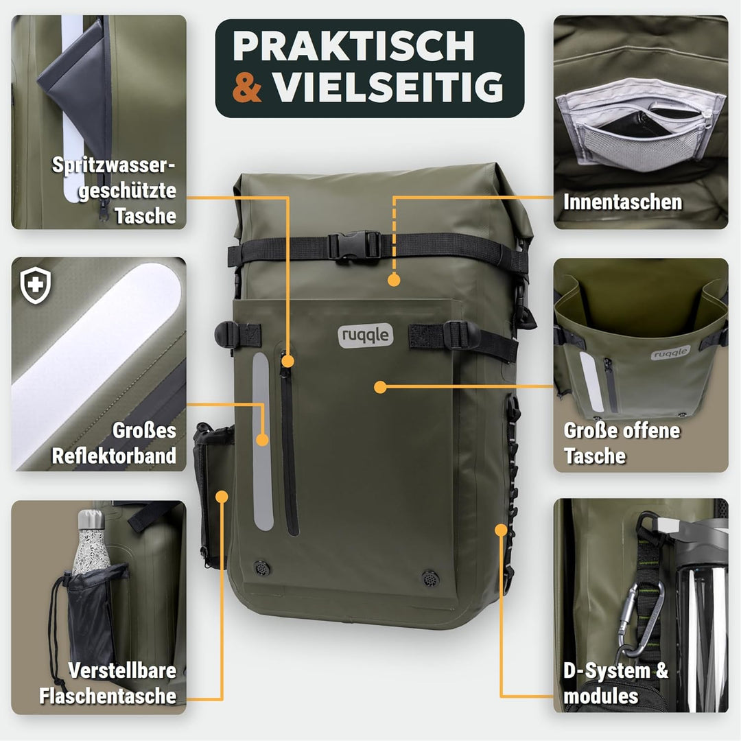 Ruqqle Wasserdichter Rucksack, vielseitig, wasserdicht Tasche, Dry Bag 20/30/45 l, mit 3 Aussentasch