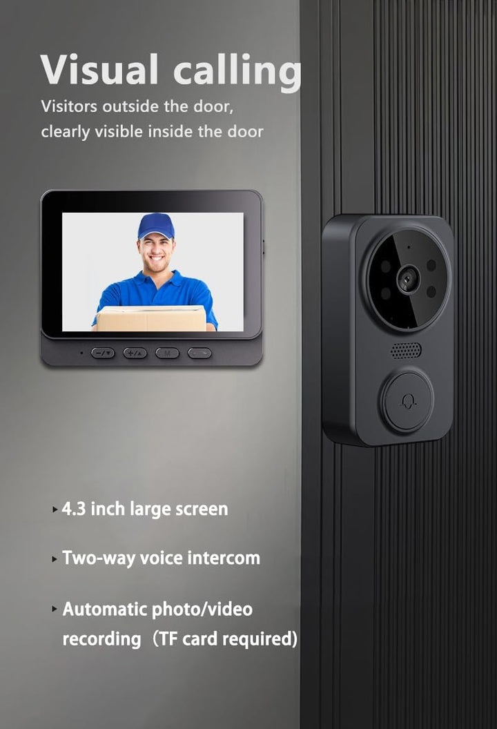 TKMARS Türklingelkamera - Kabellose Video 2-Wege Audio Gegensprechanlage mit 4,3 Zoll IPS Bildschirm