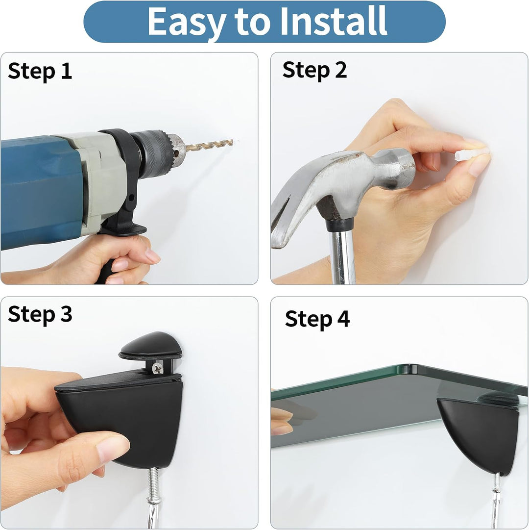 Glasregal Set,Zinklegierung Glashalter + 38x13CM Glasplatte Gehärtetes - Wandmontage mit Glashalter