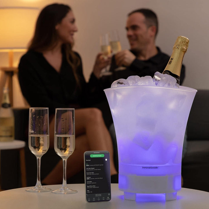 InnovaGoods V0103019 Sonice LED-Eiskübel mit wiederaufladbarem Lautsprecher, PP, Weiss