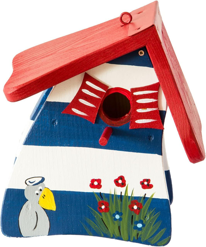 Nistkasten Leuchtturm rot/weiss, Vogelhaus aus Holz, Vogelhäuschen für Wildvögel, Nistvilla, Vogelvi