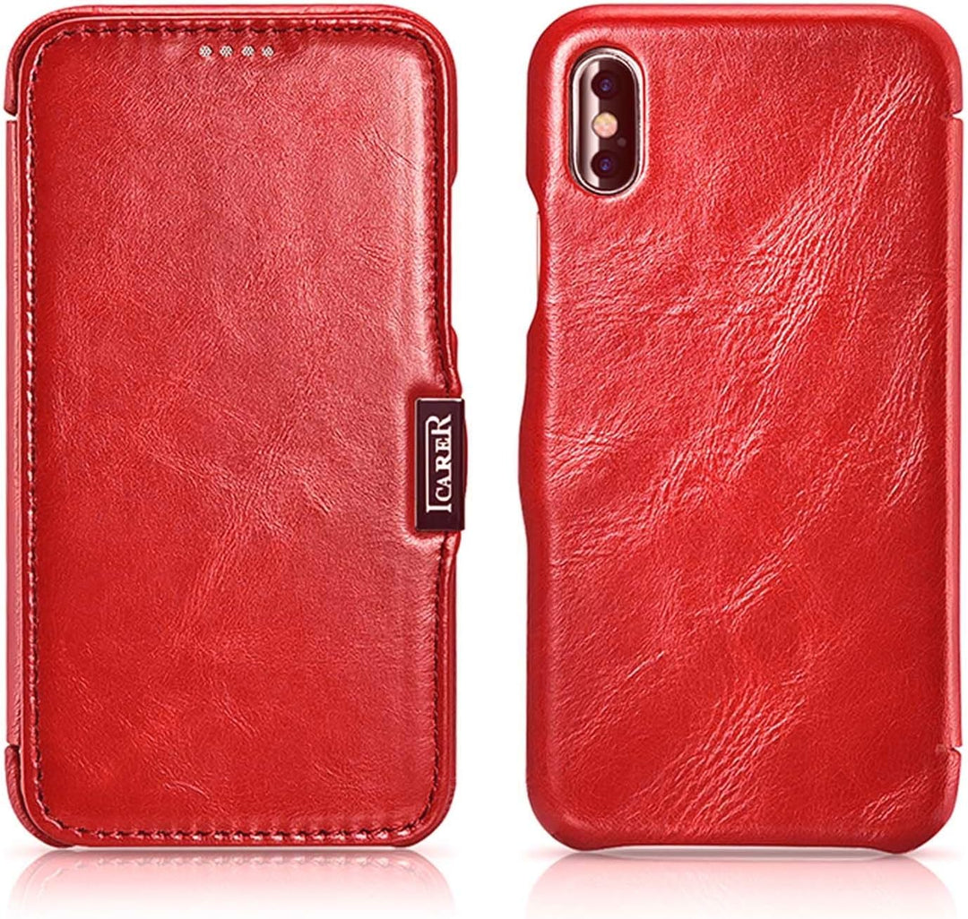 ICARER Hülle passend für Apple iPhone XS und iPhone X, Handyhülle mit echtem Leder, Case, Schutz-Hül